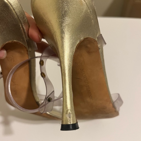 Vintage Gold Manolo Blahnik Heels with Clear PVC Straps - Picture 7 of 7